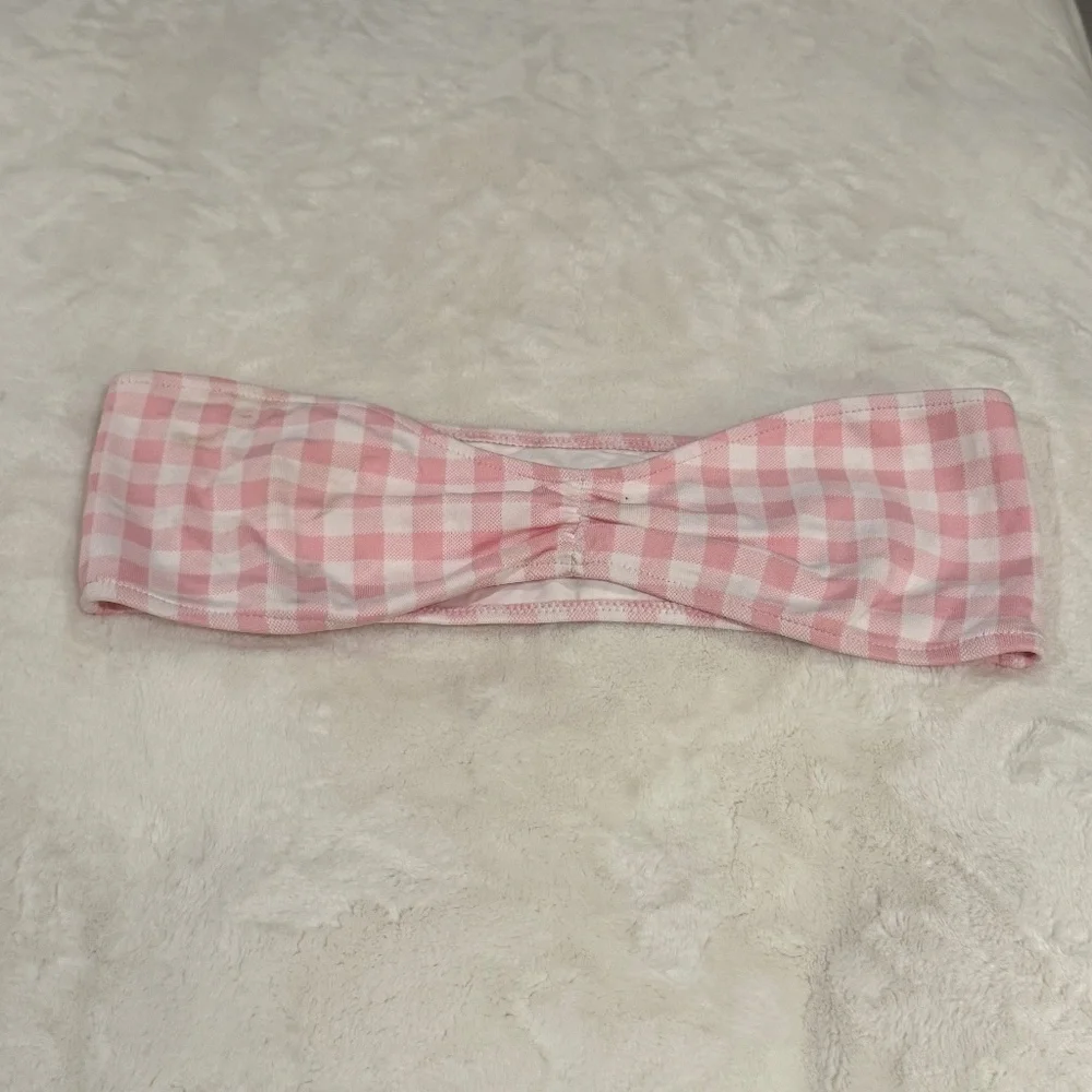 New! Frankie’s Bikinis Jeanette Strapless Bikini Top Pink Gingham 31545